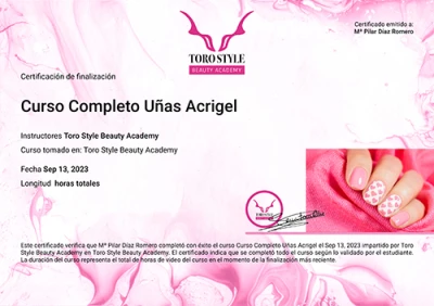 Certificado · Curso Completo de Uñas Acrigel