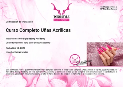 Certificado · Curso Completo de Uñas Acrílicas